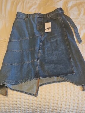 Zara Denim Wrap Skirt in Blue Xl
